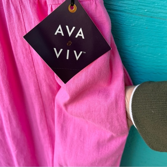 AVA & VIV PINK LINEN RUFFLE EMPIRE WAIST SLEEVELESS MIDI DRESS SIZE 2X PLUS - Picture 6 of 12